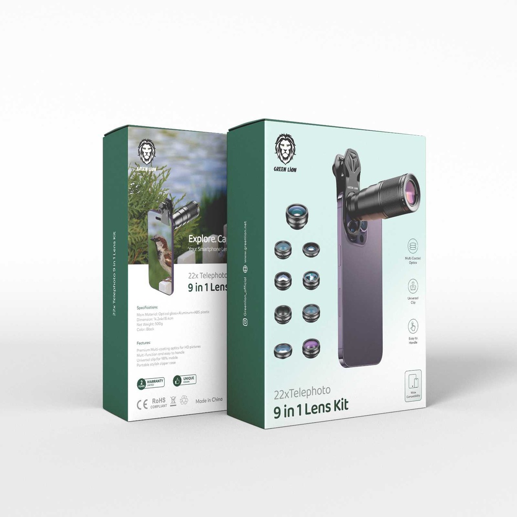 Green Lion 9in1 Lens Kit 22X Telephoto Black