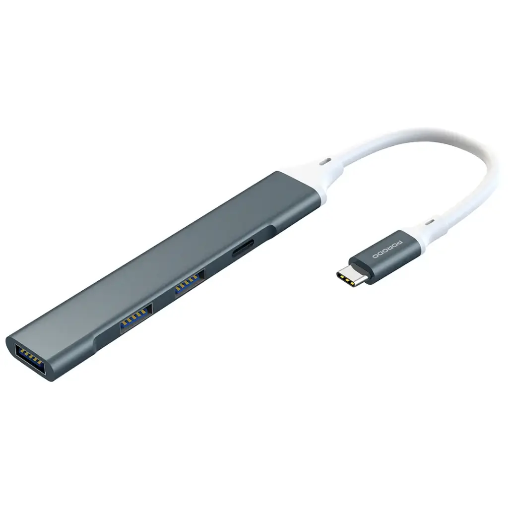 بورودو موزع USB-C متعدد المنافذ بهيكل ألمنيوم وسرعة نقل بيانات 5 جيجابت/ثانية – رمادي