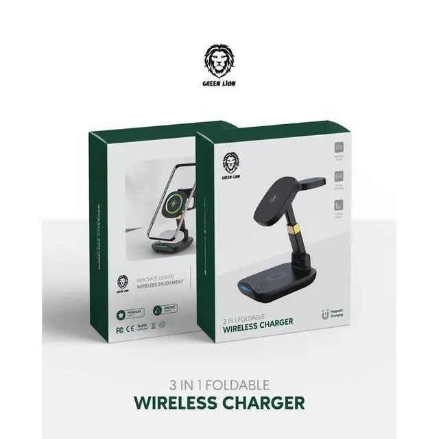 Green Lion 3in1 Foldable Wireless Charger Black