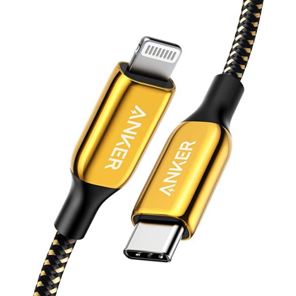 أنكر كابل باور لاين+ III من USB-C إلى لايتنينغ بطول 6 أقدام – ذهبي
