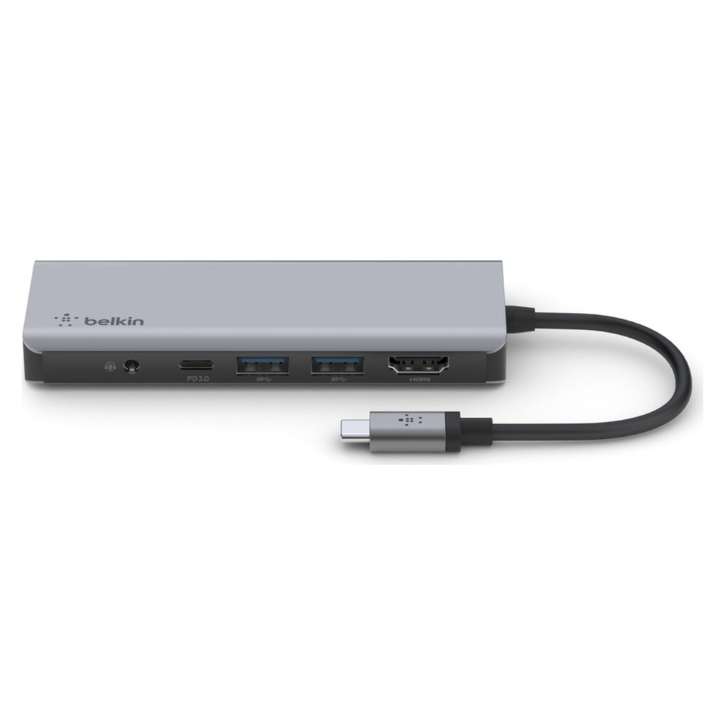 موزّع Belkin Connect متعدد المنافذ USB-C سبعة في واحد 7 في 1 – رمادي فلكي