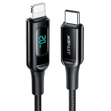 AceFast USB-C to Lightning Zinc Alloy Digital Display Braided Charging Data Cable - Black