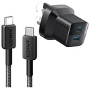أنكر شاحن 323 بمنفذين وقدرة 33 واط مع كابل USB-C – أسود