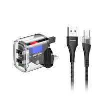 Porodo Dual Output Transparent Charger 2.4A UK - Type-C Cable