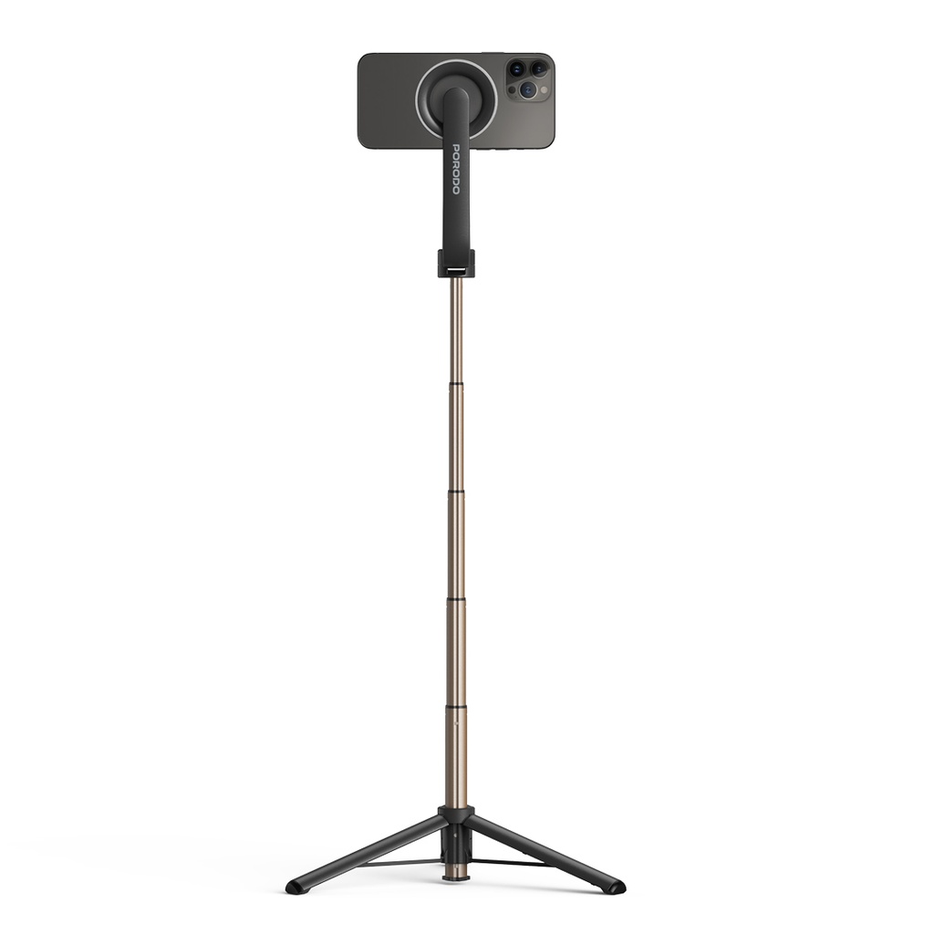 Porodo Magnetic Selfie Stick 64.5cm Extendable with 3 Leg Tripod and Remote Control - Black