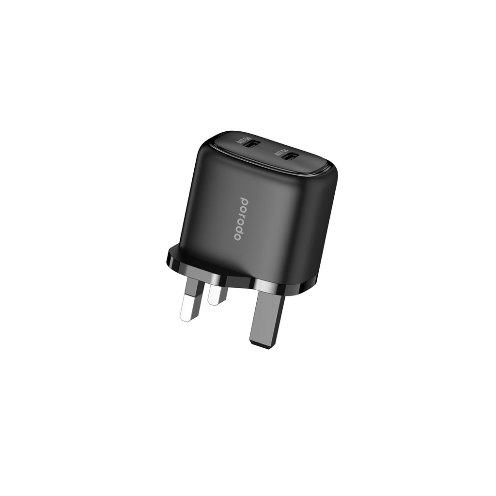بورودو شاحن USB-C مزدوج بقدرة 40 واط وقابس بريطاني – أسود