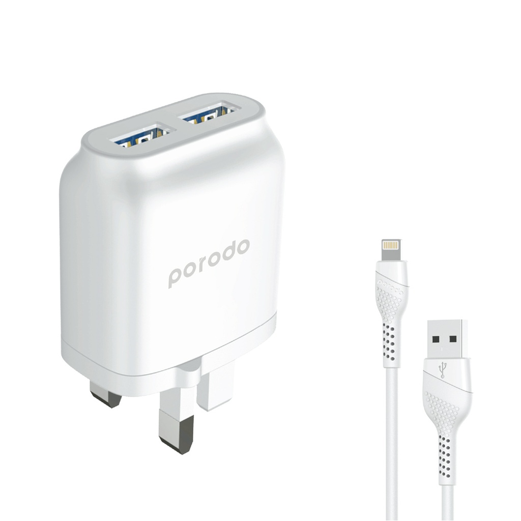 Porodo Dual Usb Wall Charger 2.4A With 1.2m Lightning Cable