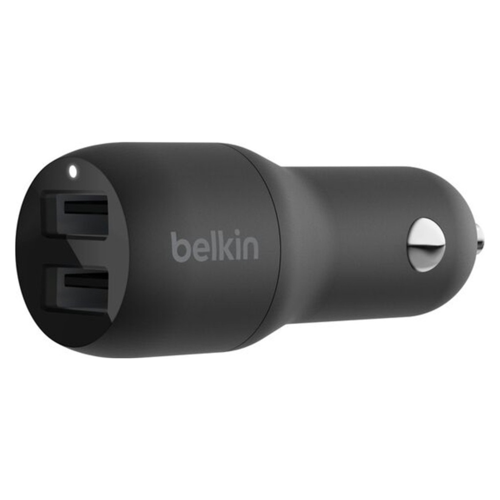 شاحن سيارة Belkin BoostCharge بمنفذي USB-A وقدرة 24 واط – أسود