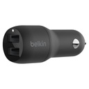 شاحن سيارة Belkin BoostCharge بمنفذي USB-A وقدرة 24 واط – أسود