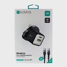 Admos Fast charging Adapter Plug Dual-port 30W PD Cable 20W USB-C to C