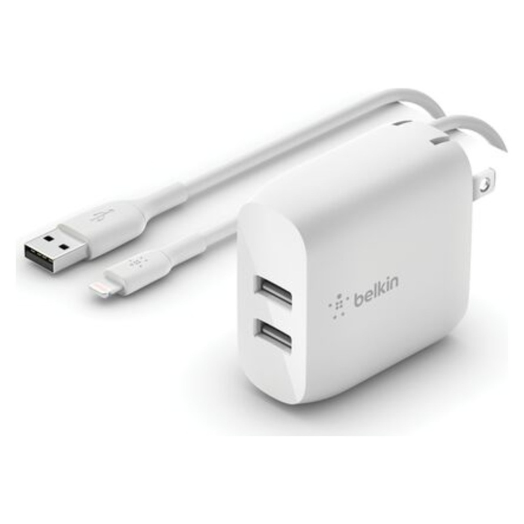 Belkin BoostCharge Dual USB-A Wall Charger 24W + USB-C Cable 1m – White
