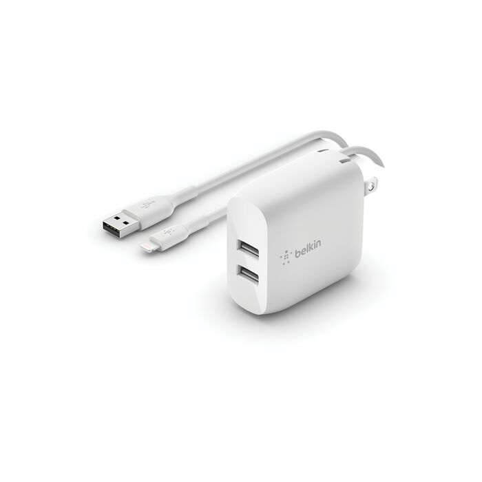 Belkin Dual Usb-A Wall Charger 24w With To Usb-C Cable 1m - White