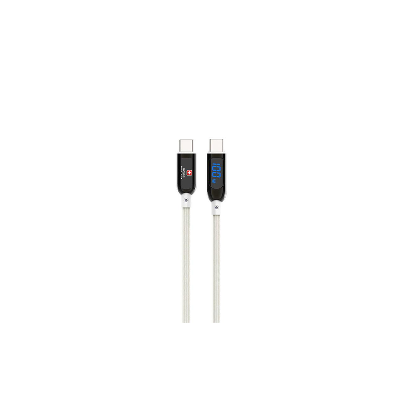 سويس ميليتاري كيبل مضفّر USB-C إلى USB-C بقدرة 100 واط وشاشة، بطول مترين