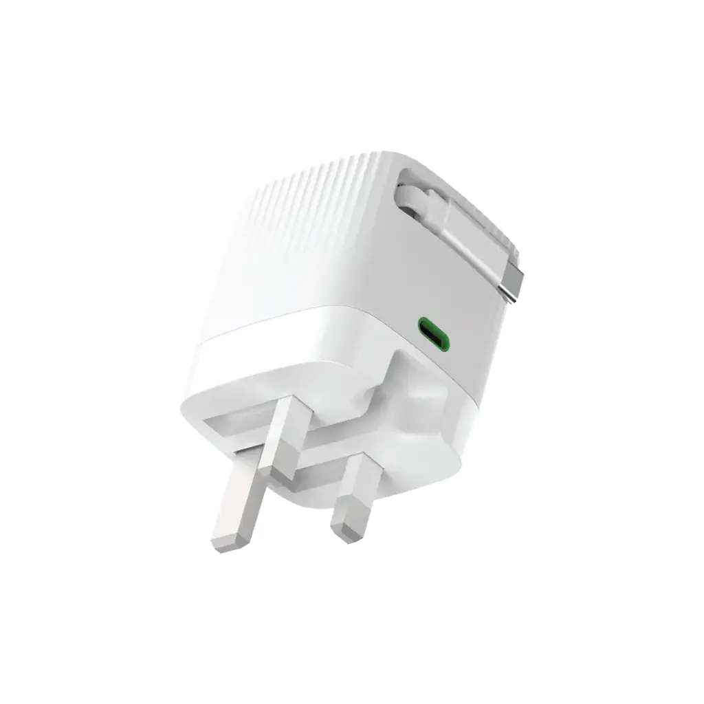 محول Green Lion Gan 65 واط كابل قابل للسحب PD 3.0 - أبيض