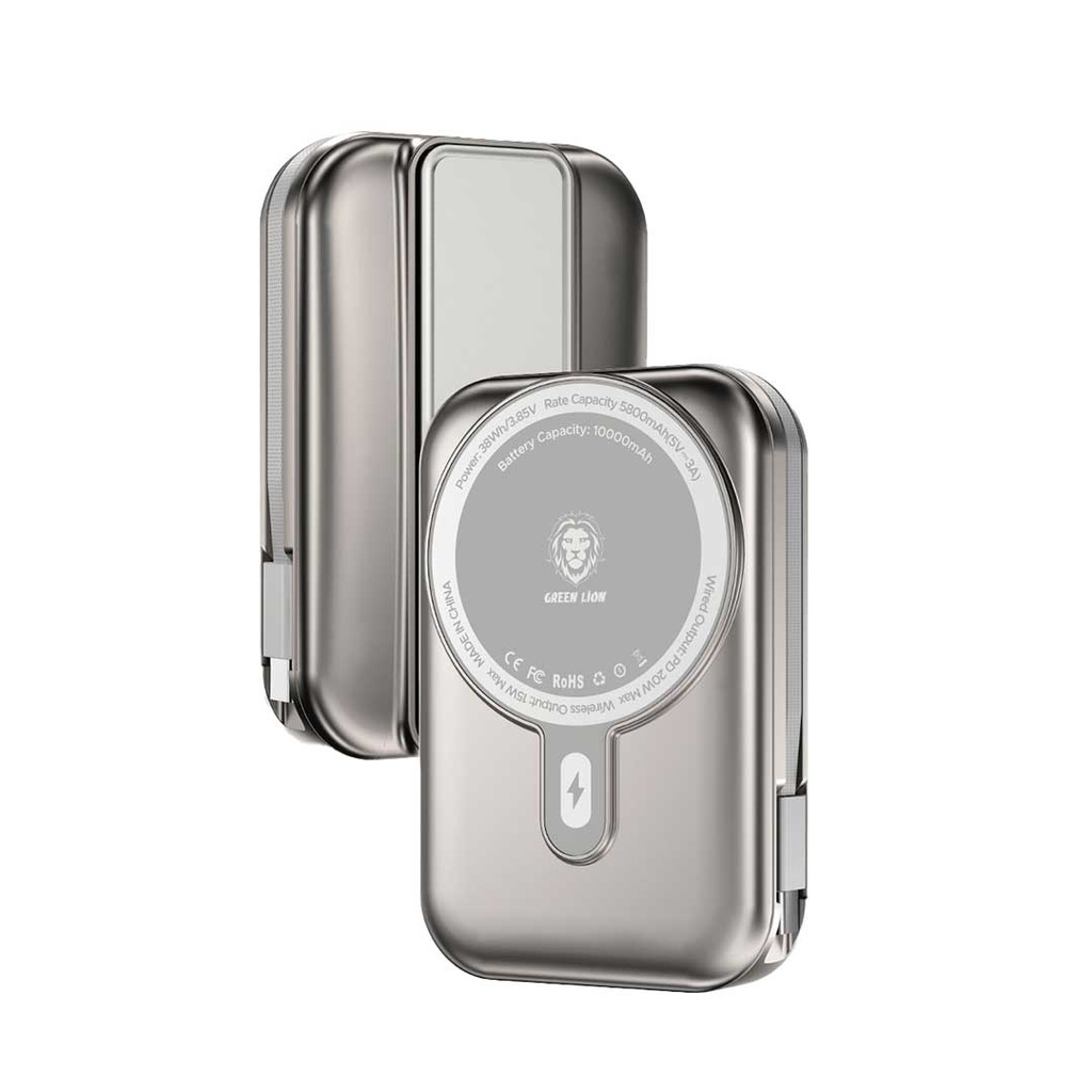 بنك الطاقة Green Lion Monaco Grip بسعة 10000 مللي أمبير مع تقنية MagSafe - تيتانيوم