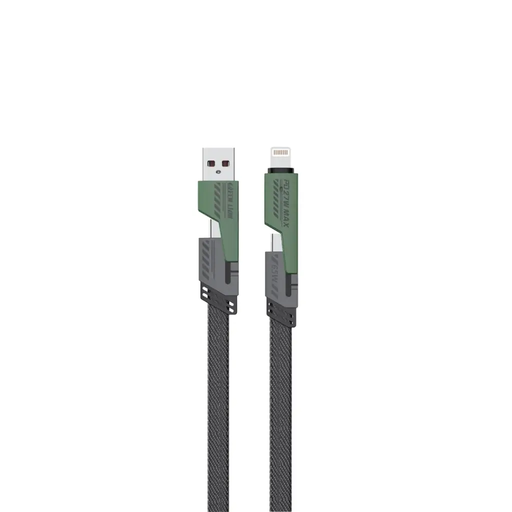 Green Lion 2 in 2 Braided Fast Charging Cable - Black
