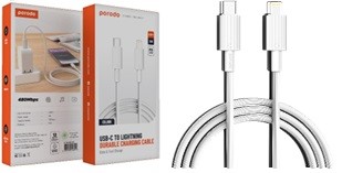 Porodo 27W USB-C to Lightning Charging Cable, 3m – White