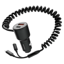 Porodo Car Charger with Integrated USB-C and Lightning Cables – Black