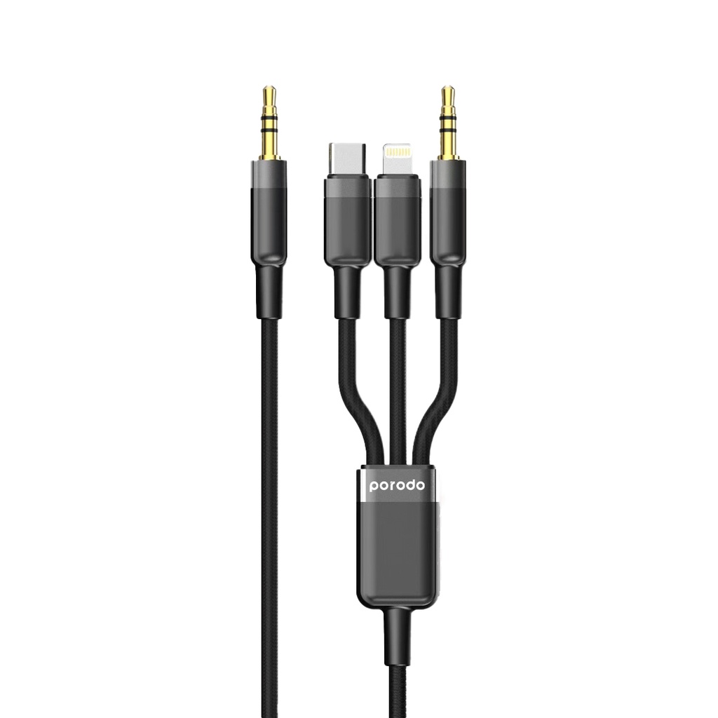 Porodo 3-in-1 AUX Audio Cable, 1.2m – Black