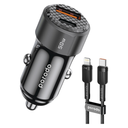 شاحن سيارة Porodo بقدرة 50 واط ومنفذين مع كابل USB-C إلى Lightning – أسود