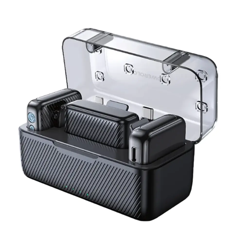 مجموعة ميكروفون مزدوج احترافية من باورولوجي - أسود