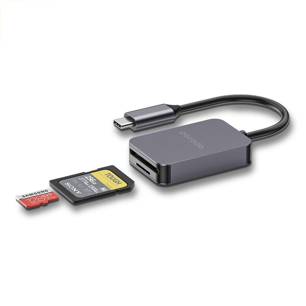 بورودو قارئ بطاقات USB-C ‏2 في 1 لبطاقات SD وmicroSD – رمادي