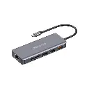 موزّع بورودو USB-C ‏9 في 1 مع HDMI وإيثرنت وUSB وقارئ بطاقات وصوت – رمادي