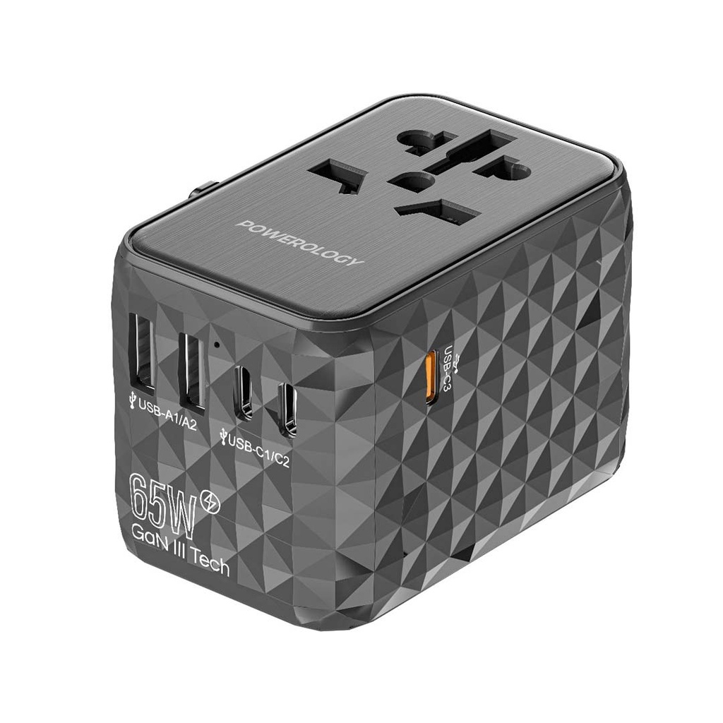 محول السفر العالمي متعدد المنافذ من باورولوجي PD 65 وات (3 منافذ من النوع C / 2 منافذ USB-A)