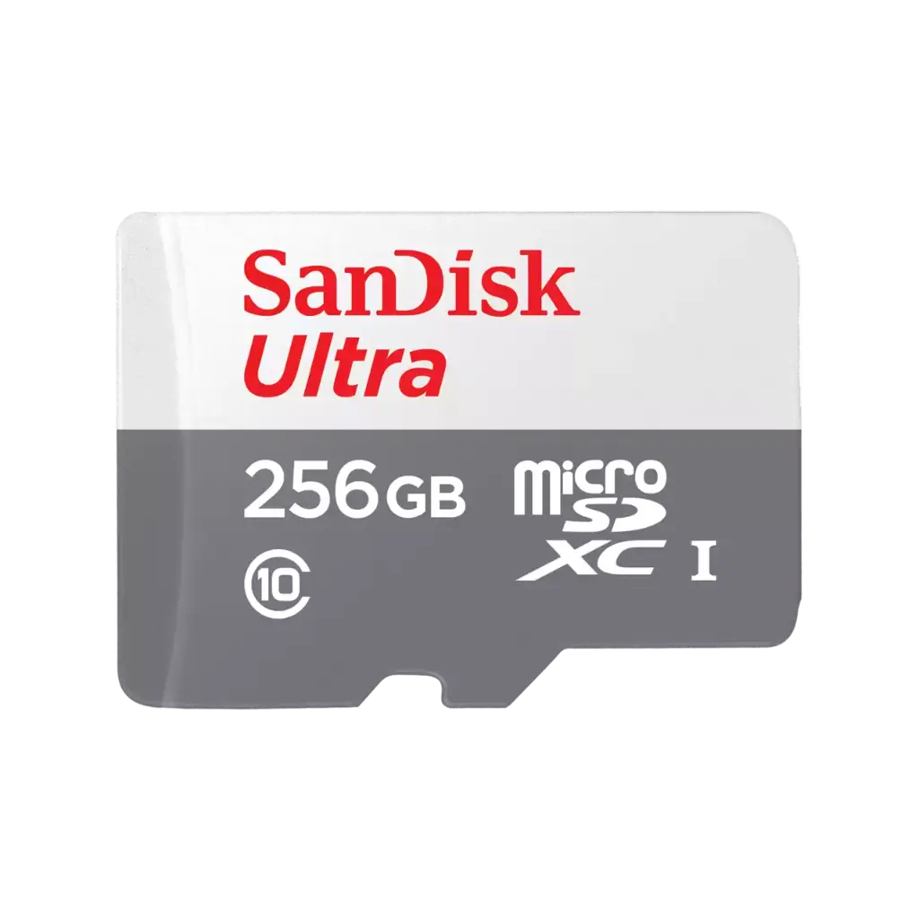 بطاقات ذاكرة SanDisk Ultra microSD سعة 256 جيجابايت بسرعة 100 ميجابايت/ثانية - أبيض ورمادي