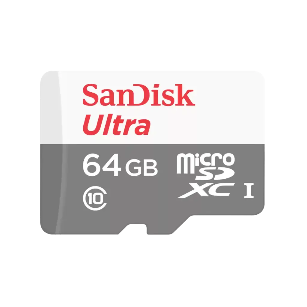 بطاقات ذاكرة SanDisk Ultra microSD سعة 64 جيجابايت بسرعة 100 ميجابايت/ثانية - أبيض ورمادي