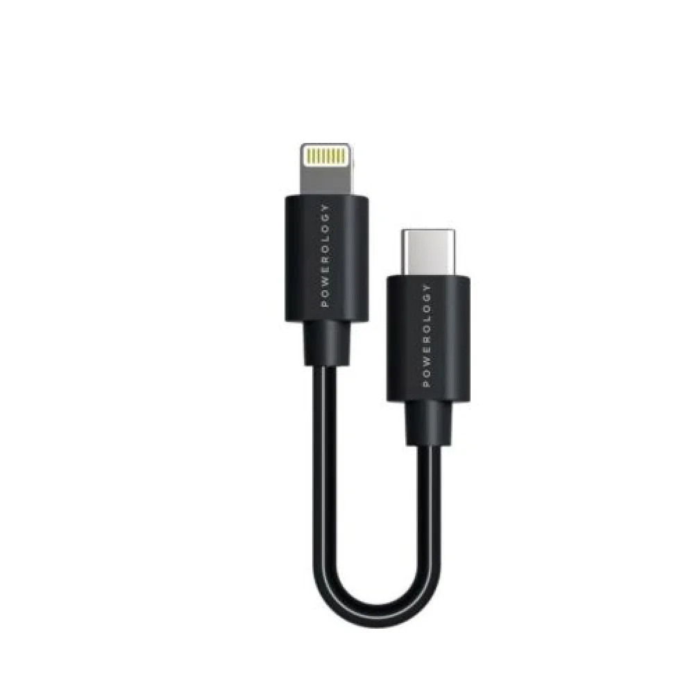 Powerology Data & Fast Charge USB-C to Lightning Cable - (0.25m/0.8ft) Black