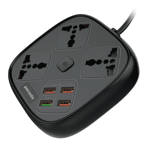 [PD-SC3302-BK] Porodo 3 USB Port 3A + 1 QC 3.0 with 3 Universal Power Sockets 10A