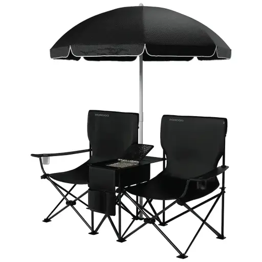 [PDLFSTCH21BK] Porodo Lifestyle Campshade Camping Dual Chair with Umbrella & Cup Holder - Black