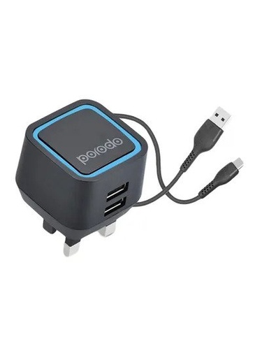 بورودو شاحن جداري USB مزدوج مع كيبل USB-C