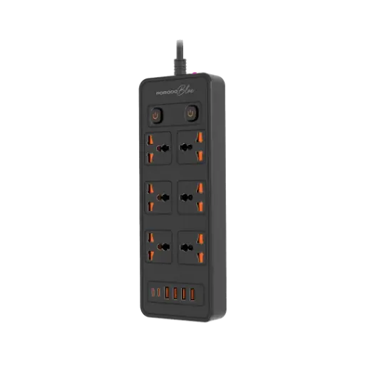 [PB-FWCH033-BK] Porodo Blue 6 AC - Dual Switch Power Strip - Black