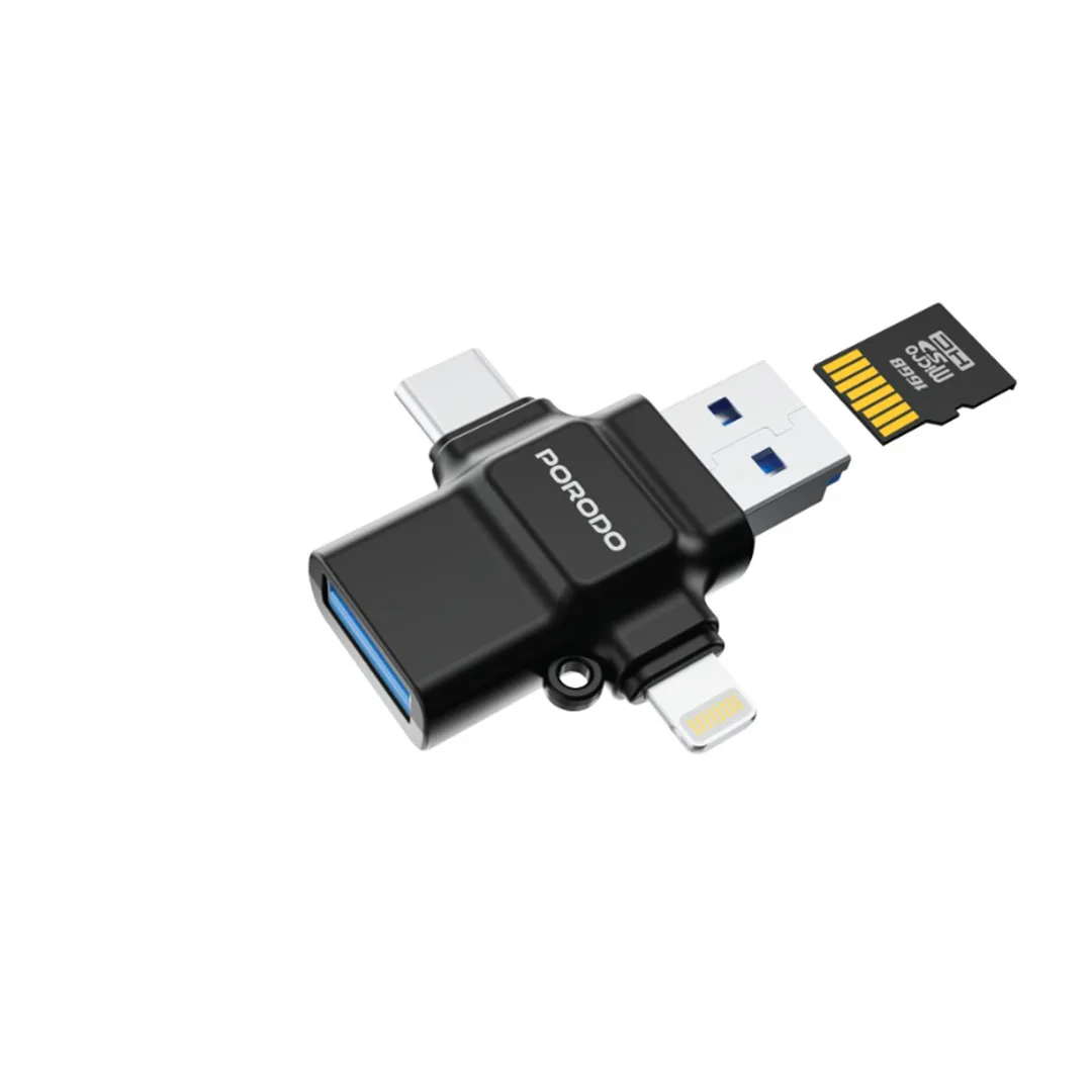 Porodo 4-in-1 Memory Card Reader - Black