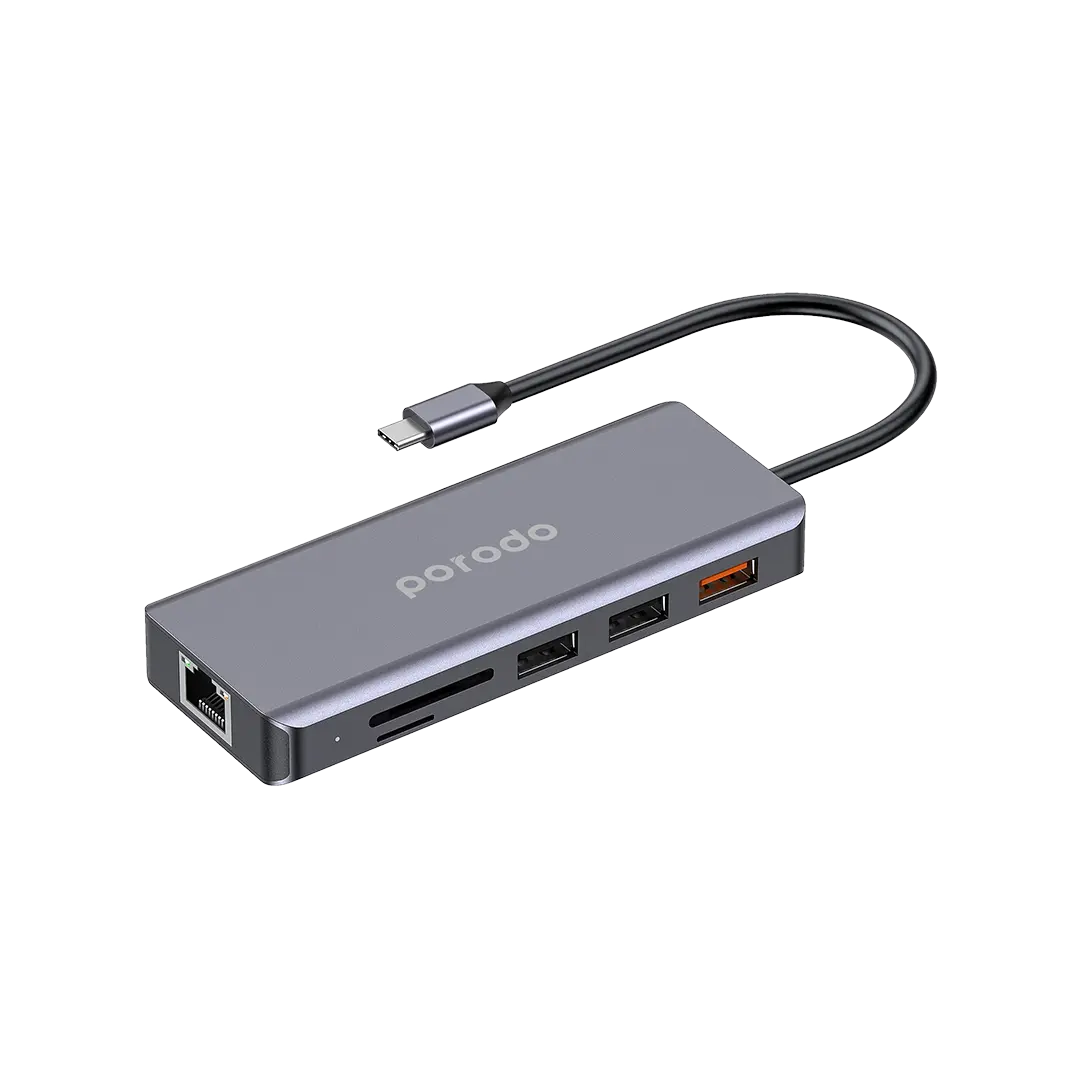 موزّع بورودو USB-C ‏4 في 1 مع HDMI وUSB-A وشحن PD بقدرة 100 واط ومنفذ صوت 3.5 ملم – رمادي