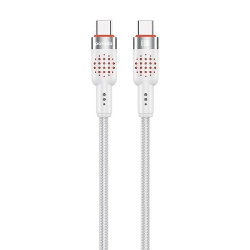 Porodo USB-C To USB-C Aluminum Braided Cable- White