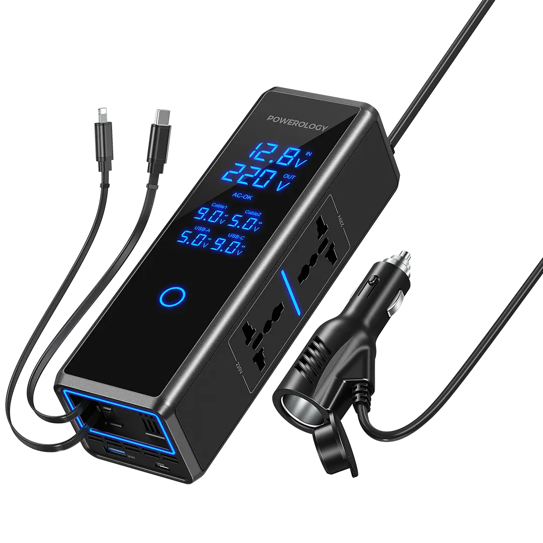 POWEROLOGY 300W X2 AC SOCKET CAR POWER INVERTER-BLACK