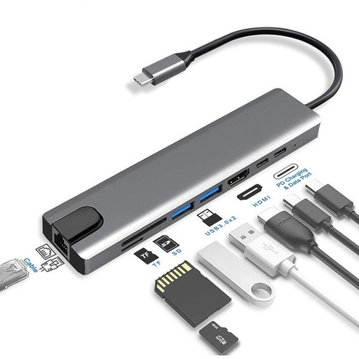 Green Lion 8 in 1 USB-C Hub 4K - Gray