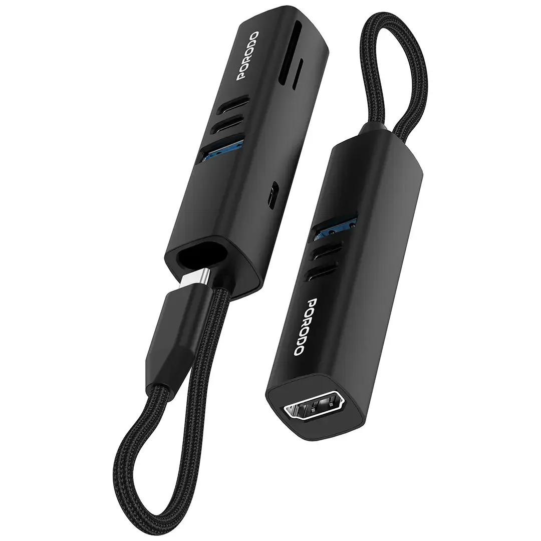 Porodo 7-1 USB-C Hub with PD100W 4K 30HZ - Black