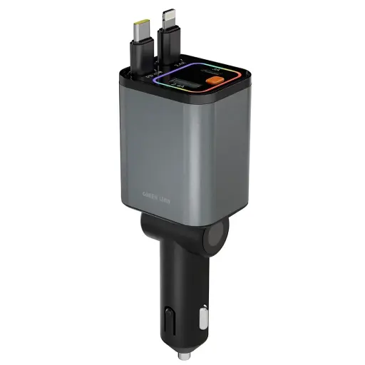 [GNRTCC65WGY] Green Lion Retractable 65W Car Charger - Grey