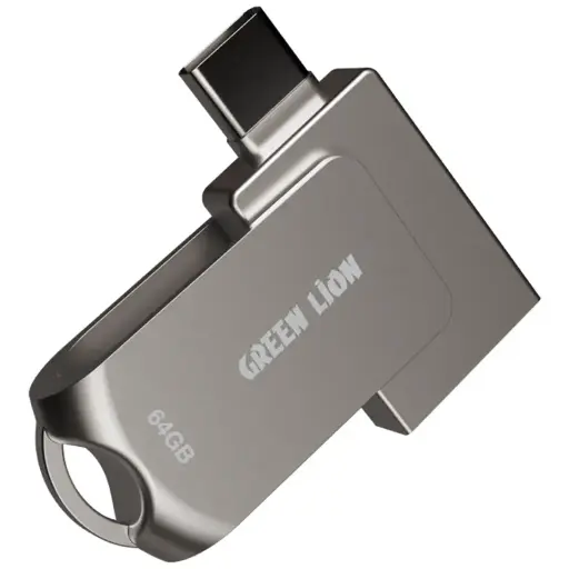 [GN2N1FL64SL] Green Lion 2 in 1 OTG USB-C 64GB Flash Drive USB 3.0 - Silver