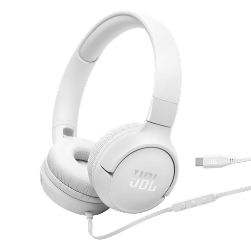 جي بي إل سماعة Tune 520C سلكية USB-C، صوت Hi-Res وPure Bass وكابل مسطح مقاوم للتشابك وتصميم قابل للطي – أبيض