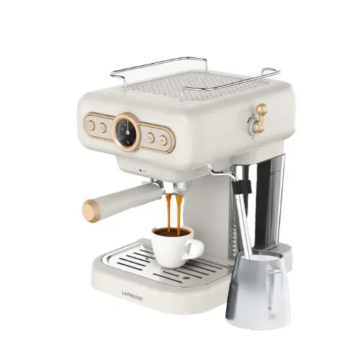 LePresso Retro Espresso Boiler Machine Gauge and Milk Steamer - White