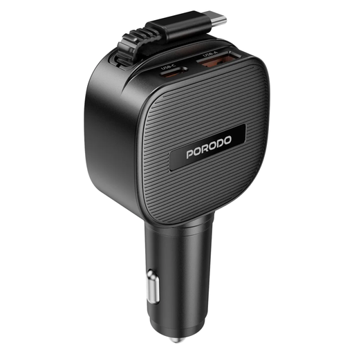 Porodo Cross Multi-Port Car Charger with Integrated USB-C Cable