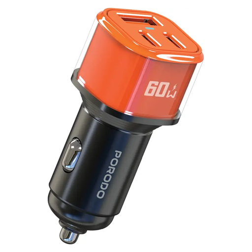 Porodo Averin 60W USB-A & Dual USB-C Car Charger - Orange