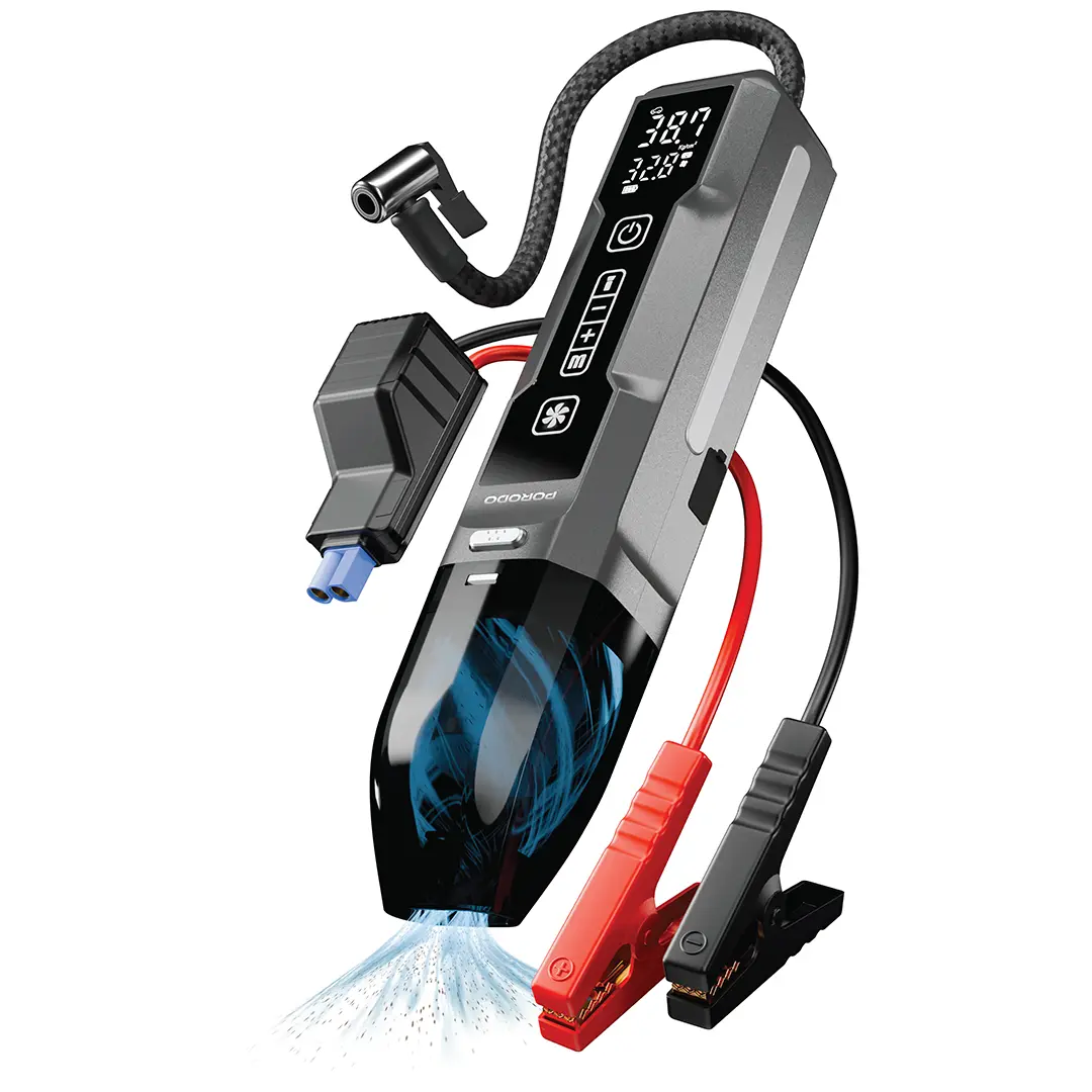 Porodo Ignatov Jump Starter, Air Pump & Handheld Vacuum – Black