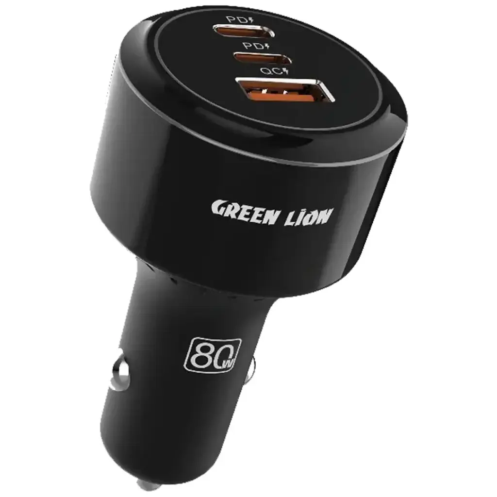 Green Lion Roadex 80W Car Charger with USB-C to USB-C Cable - Black