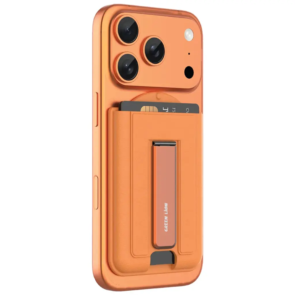 Green Lion Mag Wallet MagSafe Card Holder with Kickstand - Orange